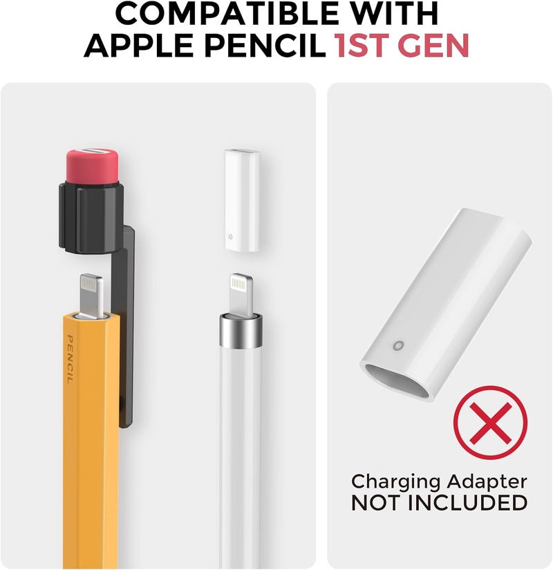 TRONWIN Pencil Case for Apple Pencil 1st Generation Sleeve Silicone Protective Cover Skin with Sturdy Clip Compatible with Charger Adapter【NOT Included】 and Apple Pencil 1st Generation (Yellow) - Image 2